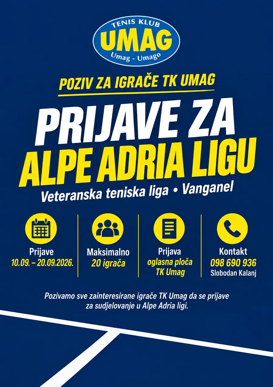 Prijave igrača TK Umag za Alpe Adria ligu